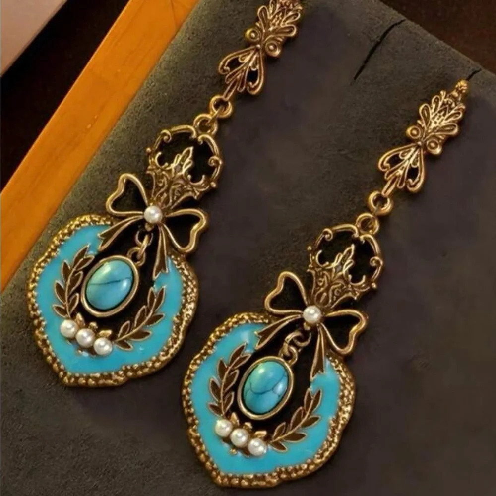 Elegant Gold and Turquoise Dangle Earrings